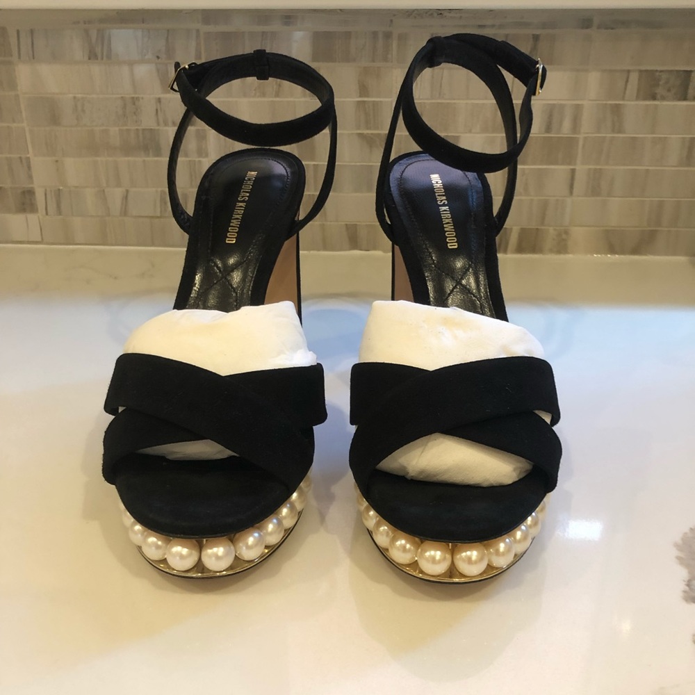 Nicholas Kirkwood Black suede pearl sandals